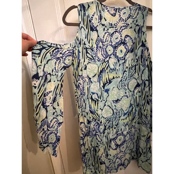 Lilly Pulitzer Benicia Tunic cold shoulder XXS Coastal Dress Blue Boho resort - Picture 7 of 12